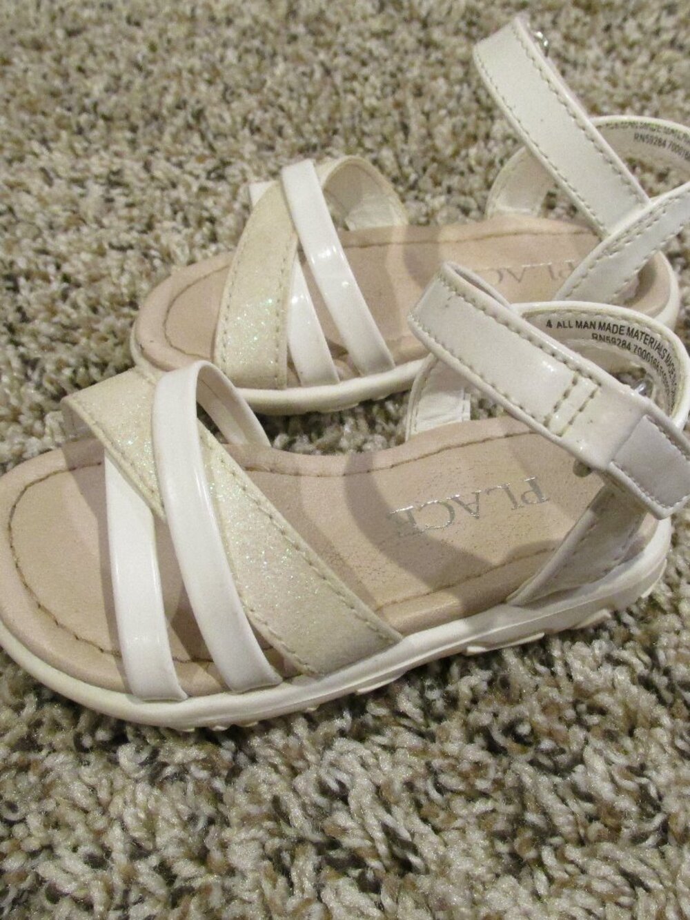 The Childrens Place Sandals Toddler Girls Size 4 White Ankle Strap Shoes Church